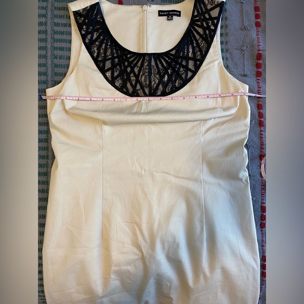 Randy Kemper, Khaki w/ Black Lace Trim, Sleeveless Midi Dress, Size 8 - Picture 4 of 9